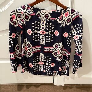 Moa Moa Navy and Pink Geometric Long Sleeve Top